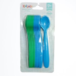 Kidgets 12pk Green Blue Infant Baby Plastic Feeding Spoons